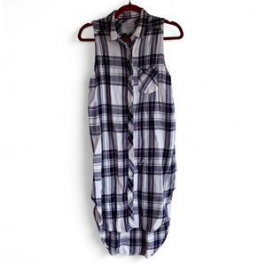 Rails Jordyn Plaid Split Side Button Down Flannel Sleeveless Shirt Size S